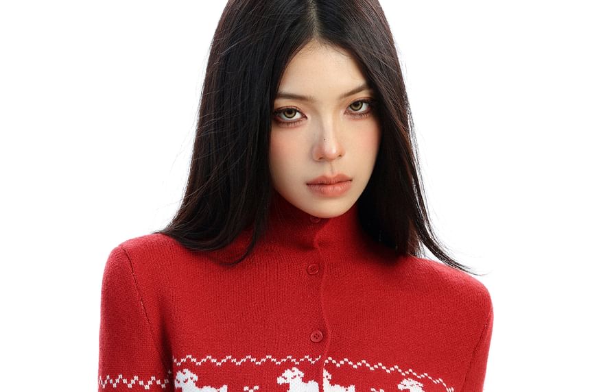 Mock Neck Cardigan with Camisole Two-Piece Set