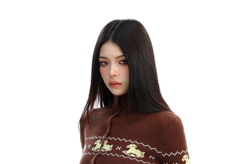 Mock Neck Cardigan with Camisole Two-Piece Set