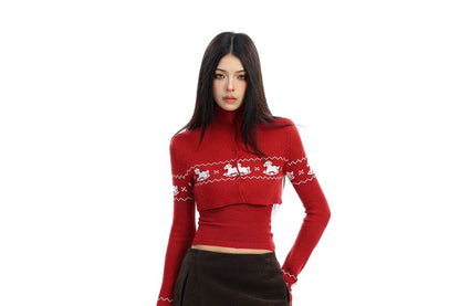 Mock Neck Cardigan with Camisole Two-Piece Set