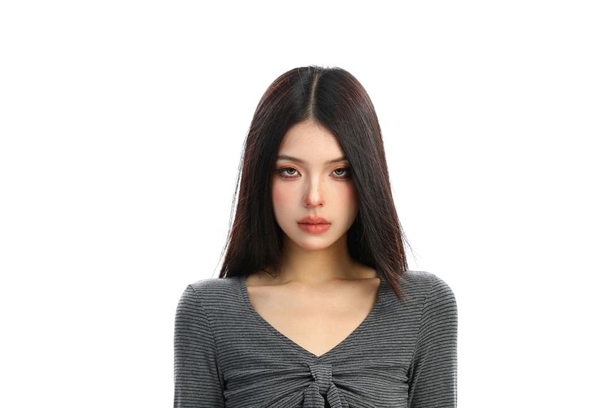 V-Neck Striped Long Sleeve Top
