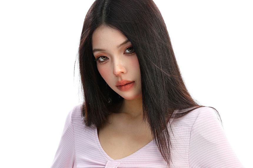 V-Neck Striped Long Sleeve Top
