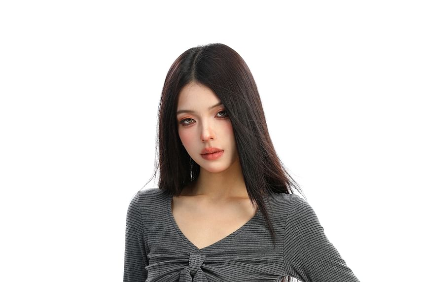 V-Neck Striped Long Sleeve Top