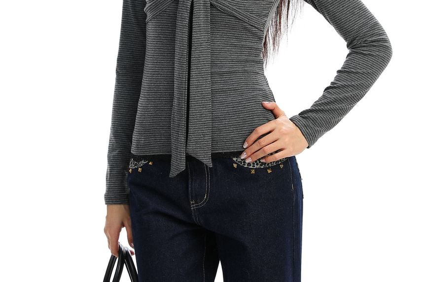 V-Neck Striped Long Sleeve Top