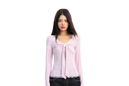 V-Neck Striped Long Sleeve Top