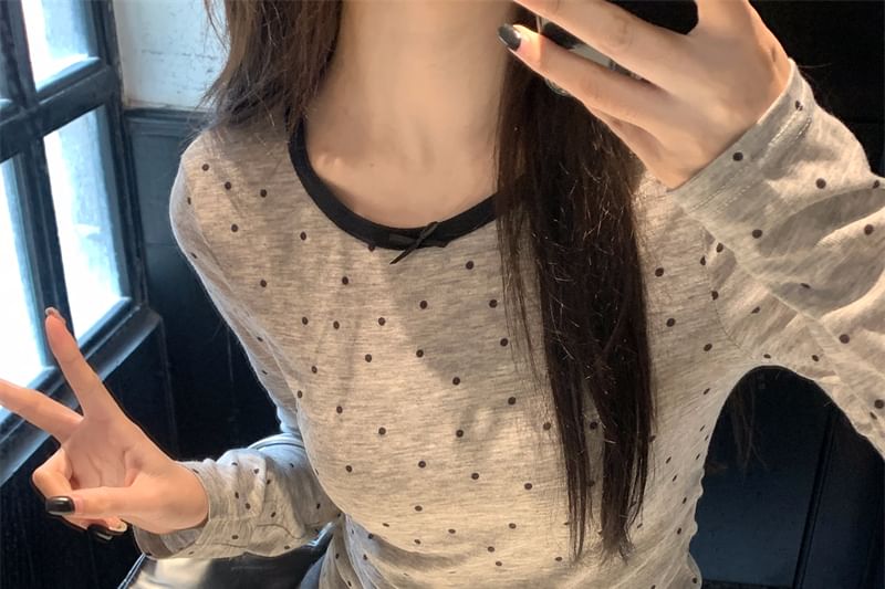 Crewneck Polka Dot Long Sleeve Tee