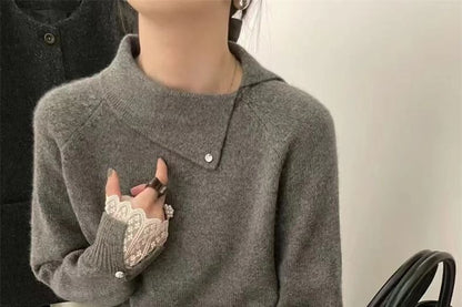 Lace Trim Collared Knit Pullover