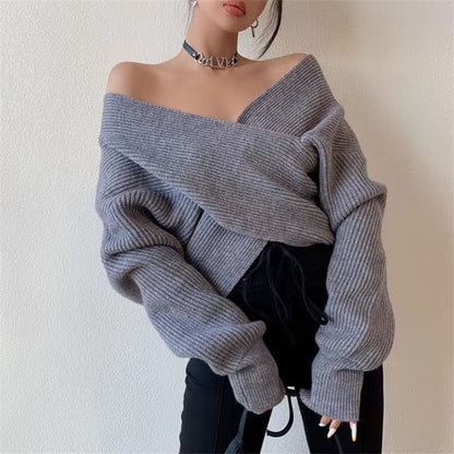 Ribbed V-Neck Sweater with Side Slit
