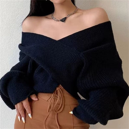 Ribbed V-Neck Sweater with Side Slit