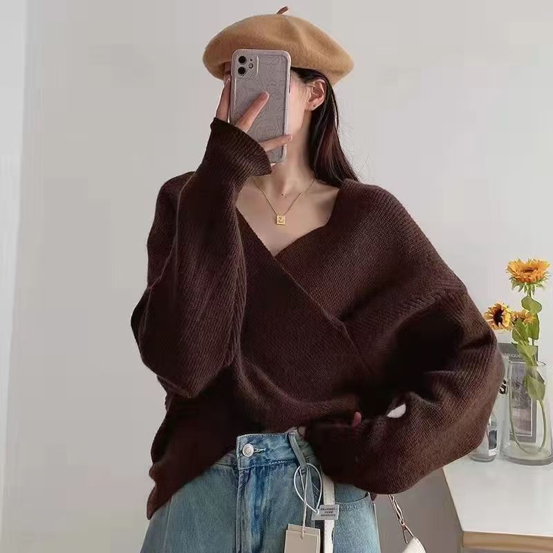 Ribbed V-Neck Sweater with Side Slit