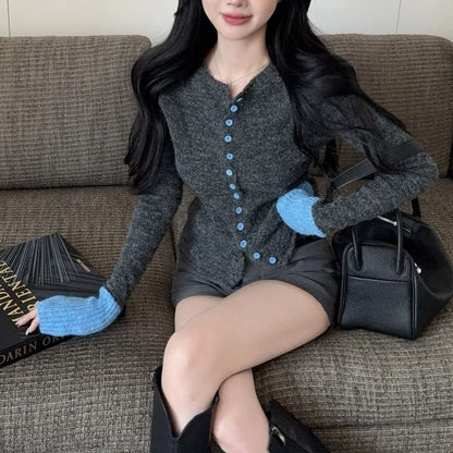 Crew Neck Two Tone Cardigan