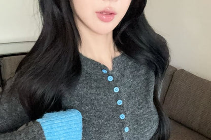 Crew Neck Two Tone Cardigan