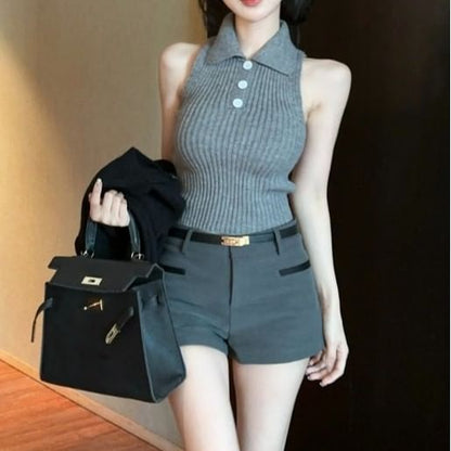 Cropped Sweater and Ribbed Tank Top Set