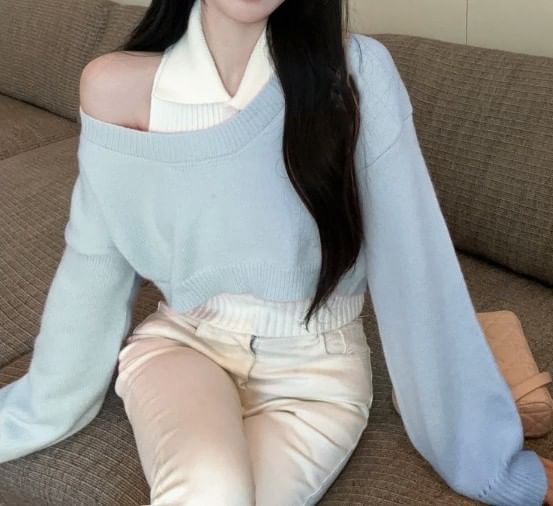 Cropped Sweater and Ribbed Tank Top Set