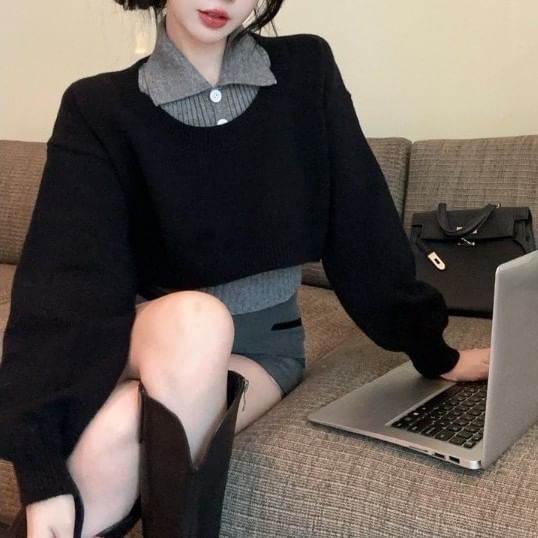 Cropped Sweater and Ribbed Tank Top Set