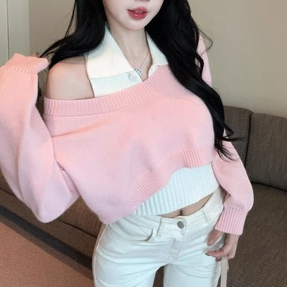 Cropped Sweater and Ribbed Tank Top Set