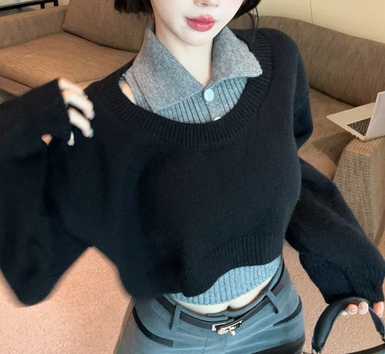 Cropped Sweater and Ribbed Tank Top Set