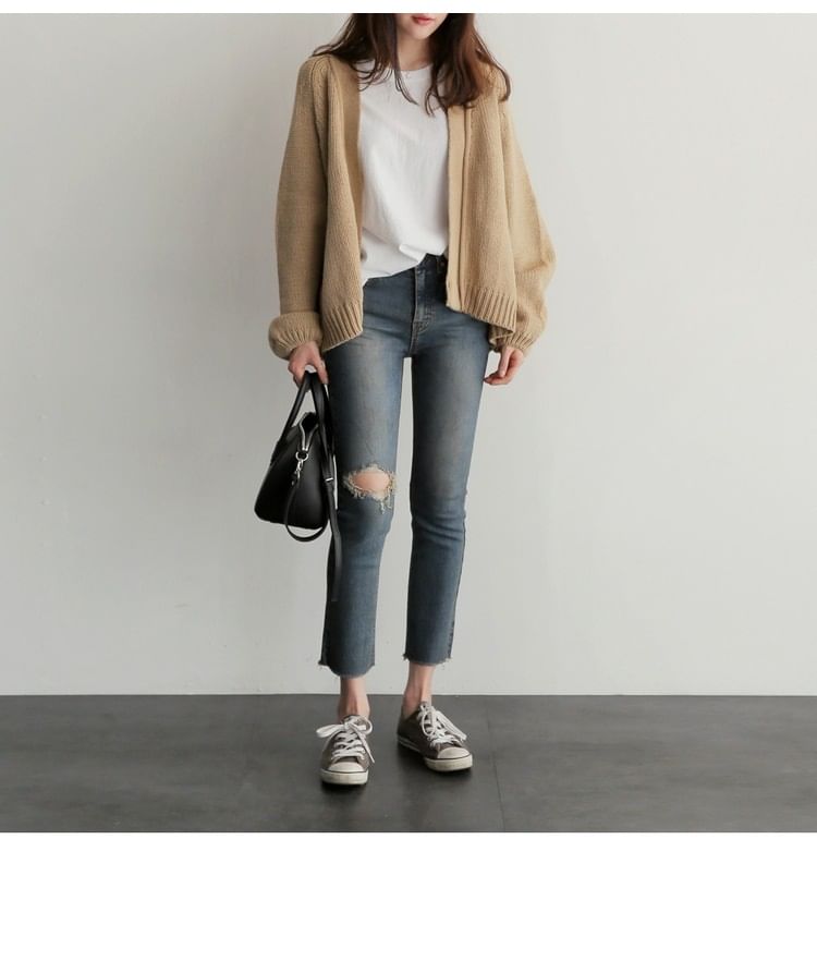 Open Front Plain Cardigan