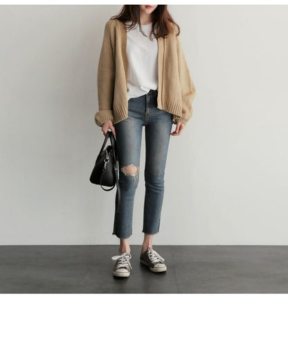 Open Front Plain Cardigan
