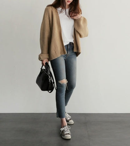 Open Front Plain Cardigan