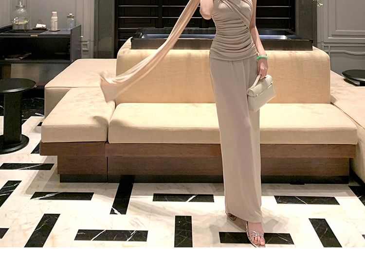 Sleeveless Draped Plain Mermaid Evening Gown