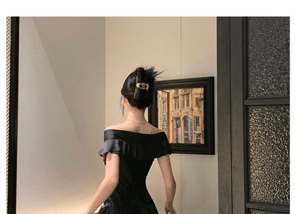 Short-Sleeve Off Shoulder Plain A-Line Evening Gown