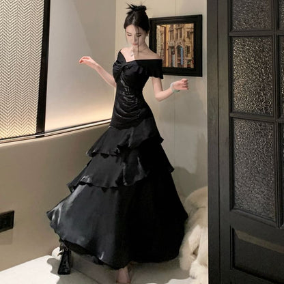 Short-Sleeve Off Shoulder Plain A-Line Evening Gown
