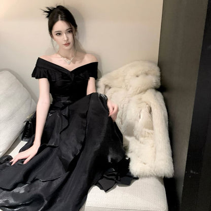 Short-Sleeve Off Shoulder Plain A-Line Evening Gown