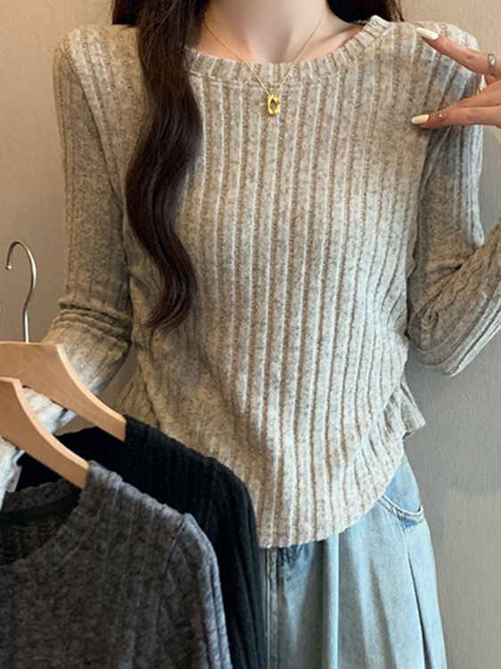 Ribbed Boatneck Long Sleeve Top
