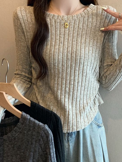 Ribbed Boatneck Long Sleeve Top