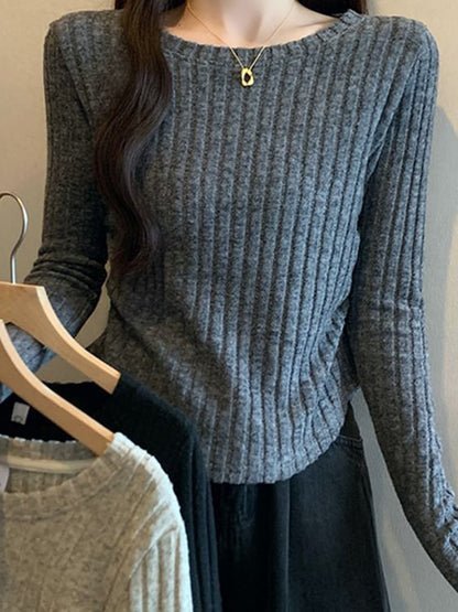 Ribbed Boatneck Long Sleeve Top