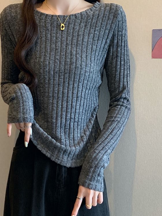 Ribbed Boatneck Long Sleeve Top