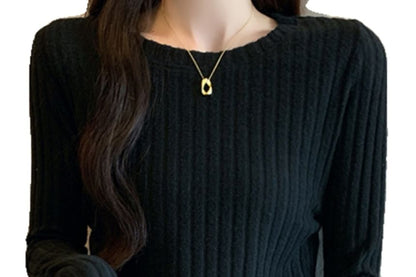 Ribbed Boatneck Long Sleeve Top