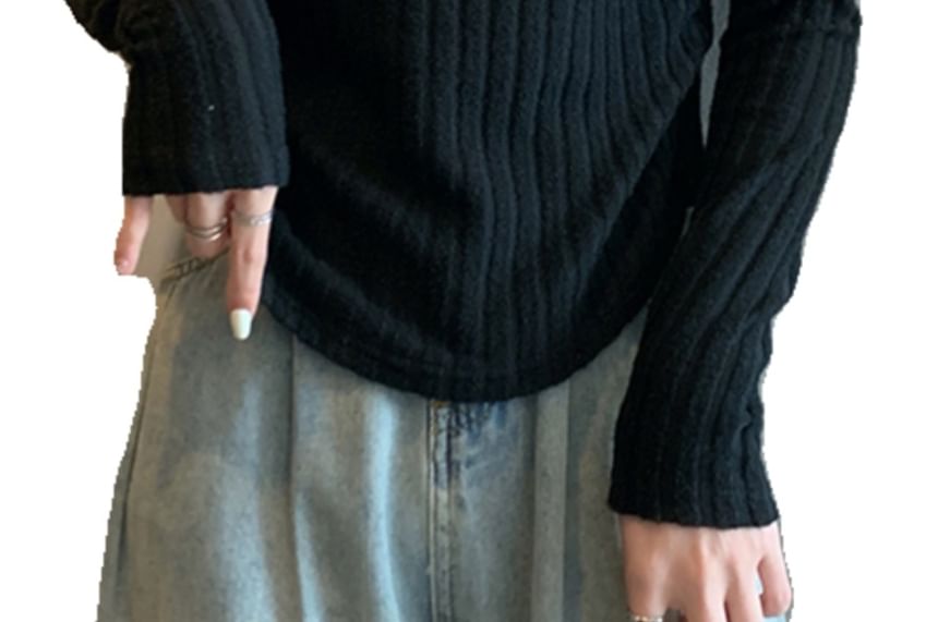 Ribbed Boatneck Long Sleeve Top