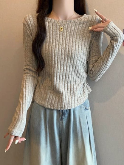 Ribbed Boatneck Long Sleeve Top