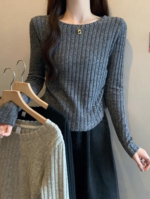 Ribbed Boatneck Long Sleeve Top