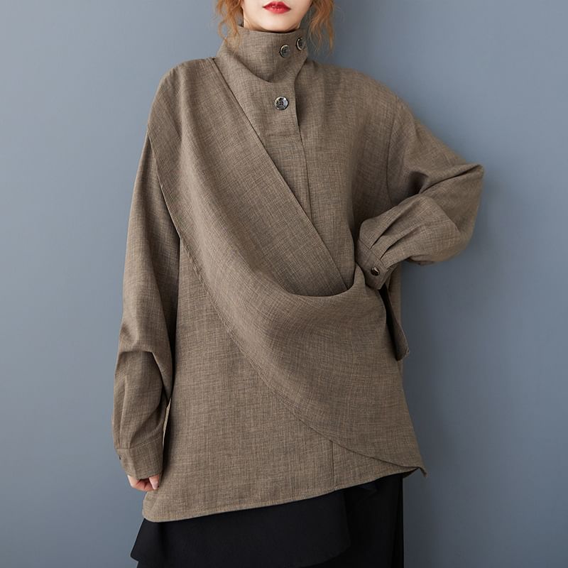 Asymmetrical Stand Collar Blouse