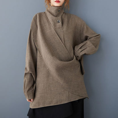Asymmetrical Stand Collar Blouse