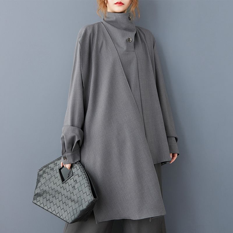 Asymmetrical Stand Collar Blouse