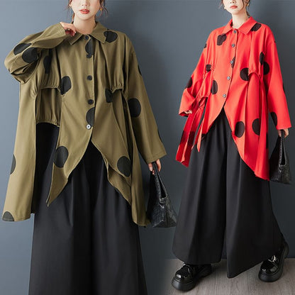 Collared Dotted Long Shirt with Slit