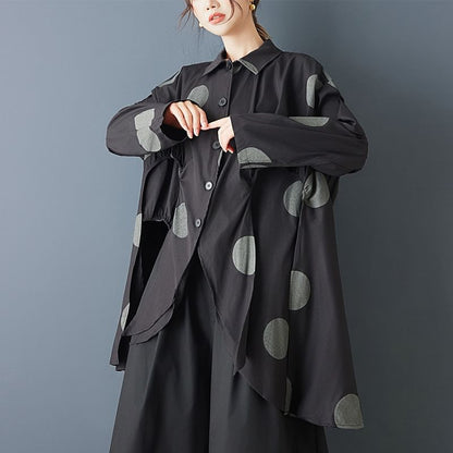 Collared Dotted Long Shirt with Slit