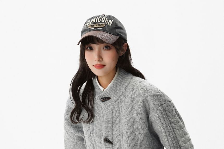 Stand Collar Plain Cable Knit Toggle Cardigan