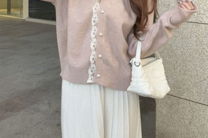 Plain Lace Trim Hooded Cardigan