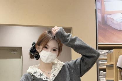 Plain Lace Trim Hooded Cardigan