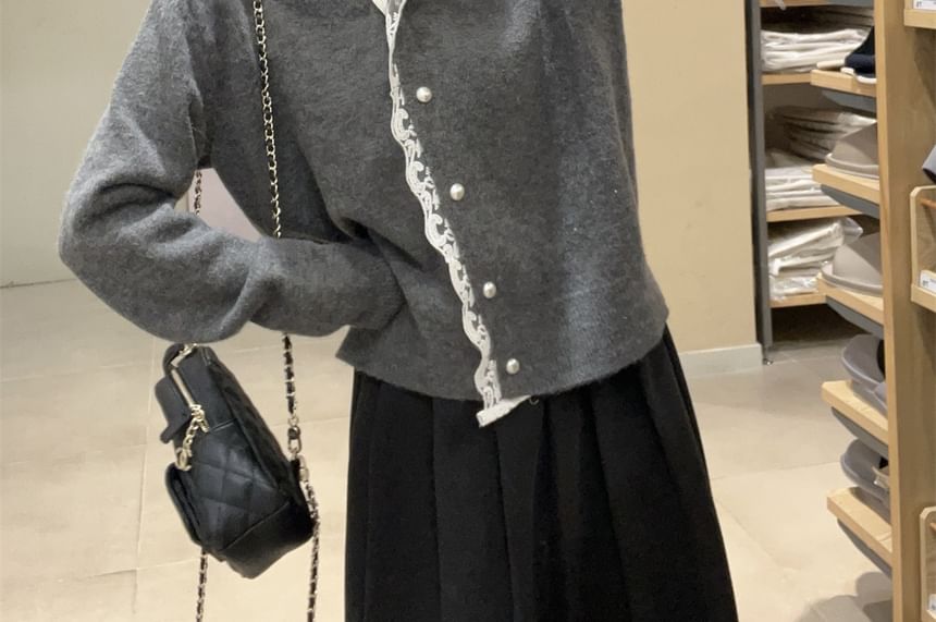Plain Lace Trim Hooded Cardigan