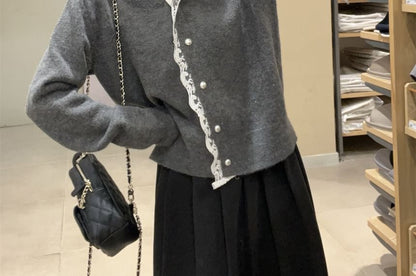 Plain Lace Trim Hooded Cardigan