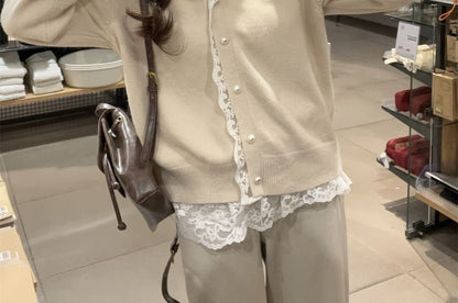 Plain Lace Trim Hooded Cardigan