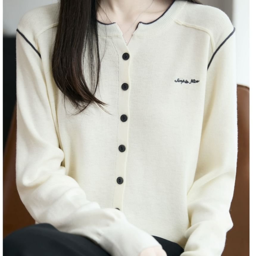 Round Neck Contrast Trim Button Up Cardigan