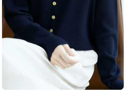 Round Neck Contrast Trim Button Up Cardigan