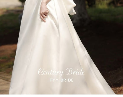 Puff-Sleeve Mesh Panel Shirred A-Line Wedding Gown