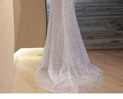 Strapless Sequined Mermaid Evening Gown / Fluffy Cape